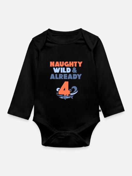 4 Jahre Geburtstag Junge Mädchen Hai - Baby Bio-Langarm-Body - Schwarz