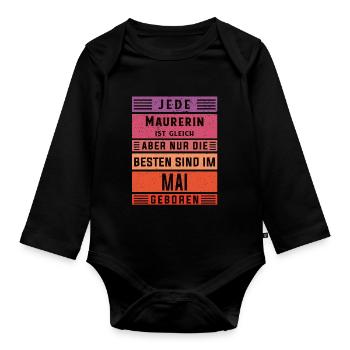Maurerin Geburtstag Mai geboren Handwerker - Baby Bio-Langarm-Body - Schwarz - Vorne