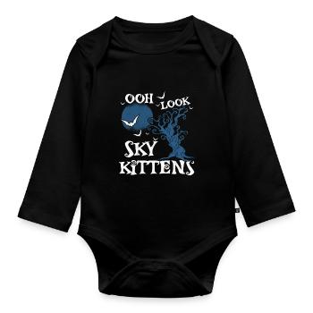 Oh Look Sky Kittens Bats Halloween Bat - Baby Bio-Langarm-Body - Schwarz - Vorne