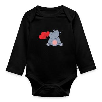 Hippopotame doux - Body Bébé bio manches longues - noir - Devant