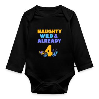 4 Jahre Geburtstag Junge Mädchen Fisch - Baby Bio-Langarm-Body - Schwarz - Vorne