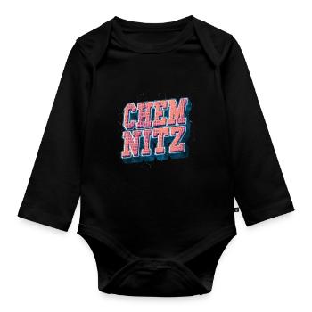 Chemnitz Germany City Font Vintage Retro - Organic Longsleeve Baby Bodysuit - black - Front