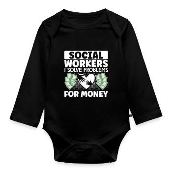 School Social Work Month Social - Baby Bio-Langarm-Body - Schwarz - Vorne