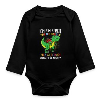 Jungen Dino Trex Ich Bin Bereit Für Die Schule - Baby Bio-Langarm-Body - Schwarz - Vorne