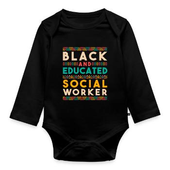 School Social Work Month African - Organic Longsleeve Baby Bodysuit - black - Front