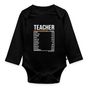Teacher Teacher Funny Gift - Organic Longsleeve Baby Bodysuit - black - Front