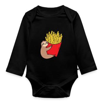 Pommes Frites Pommes Liebhaber Faultier mit Pommes - Baby Bio-Langarm-Body - Schwarz - Vorne