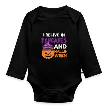 I belive in Pancakes and Halloween - Baby Bio-Langarm-Body - Schwarz - Vorne