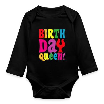 Fille Anniversaire Anniversaire Reine! Fille - Body Bébé bio manches longues - noir - Devant