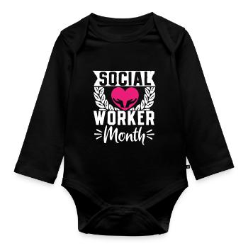 Mois du travail social à l’école Cœur - Body Bébé bio manches longues - noir - Devant