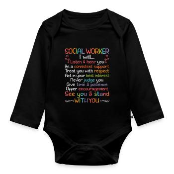 School Social Work Month Crayon - Baby Bio-Langarm-Body - Schwarz - Vorne