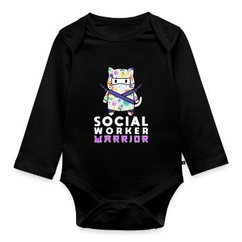Mois du travail social à l’école Chat - Body Bébé bio manches longues - noir - Devant