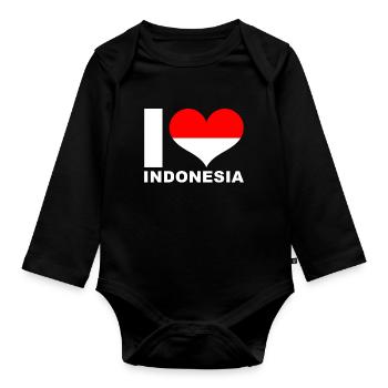 J’aime l’Indonésie drapeau du cœur Indonésie - Body Bébé bio manches longues - noir - Devant