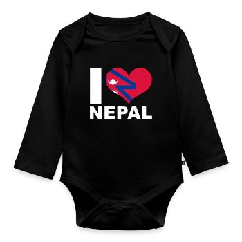 J’adore le drapeau du cœur du Népal - Body Bébé bio manches longues - noir - Devant