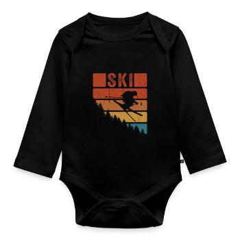 Skier Skifahren Vintage Berg Wintersport Ski - Baby Bio-Langarm-Body - Schwarz - Vorne