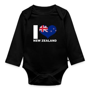 J’adore le drapeau du cœur de la Nouvelle-Zélande la Nouvelle-Zélande - Body Bébé bio manches longues - noir - Devant
