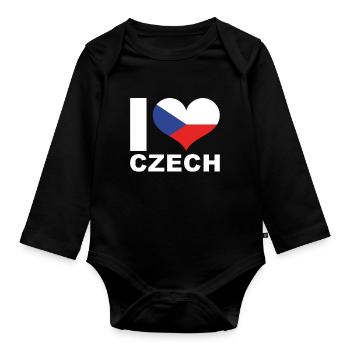 J’aime République tchèque Heart Flag République tchèque - Body Bébé bio manches longues - noir - Devant