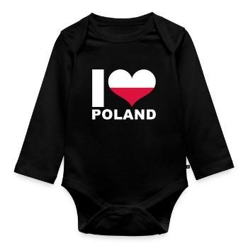 J’aime la Pologne drapeau du cœur Pologne - Body Bébé bio manches longues - noir - Devant