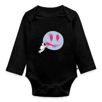 Moon Astronaut Graffiti Space - Organic Longsleeve Baby Bodysuit - black - Front