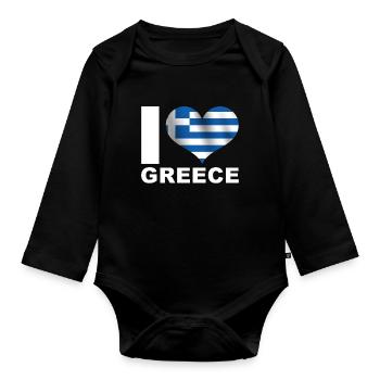 I love Greece heart flag Greece - Organic Longsleeve Baby Bodysuit - black - Front