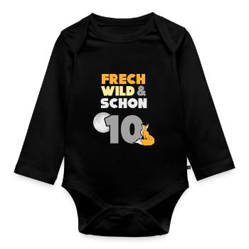 10 Jahre Geburtstag Junge Mädchen Fuchs - Baby Bio-Langarm-Body - Schwarz - Vorne