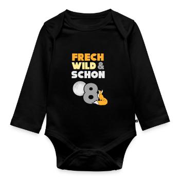 8 Jahre Geburtstag Junge Mädchen Fuchs - Baby Bio-Langarm-Body - Schwarz - Vorne