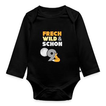 9 Jahre Geburtstag Junge Mädchen Fuchs - Baby Bio-Langarm-Body - Schwarz - Vorne