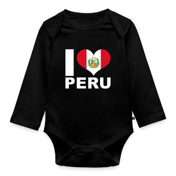 J’aime le pérou drapeau du cœur Pérou - Body Bébé bio manches longues - noir - Devant