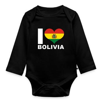 Ich liebe Bolivien Herz Flagge Bolivien - Baby Bio-Langarm-Body - Schwarz - Vorne