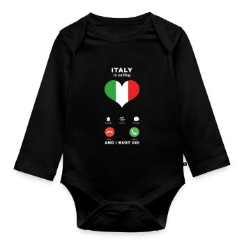 Italy is calling Italy Heart Souvenir - Organic Longsleeve Baby Bodysuit - black - Front