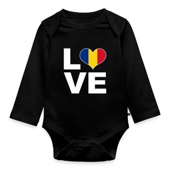 J’aime la Roumanie drapeau du cœur Roumanie - Body Bébé bio manches longues - noir - Devant