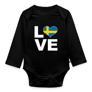 J’aime la Suède drapeau du cœur Suède - Body Bébé bio manches longues - noir - Devant