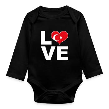 J’aime la Turquie drapeau du cœur Turquie - Body Bébé bio manches longues - noir - Devant