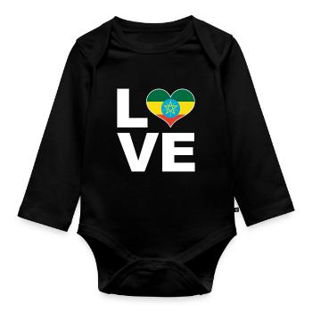I love Ethiopia heart flag Ethiopia - Organic Longsleeve Baby Bodysuit - black - Front
