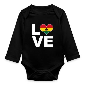 J’aime le drapeau du cœur du Ghana - Body Bébé bio manches longues - noir - Devant