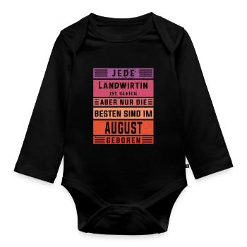 Bauern Geburtstag August geboren Landwirtin - Baby Bio-Langarm-Body - Schwarz - Vorne