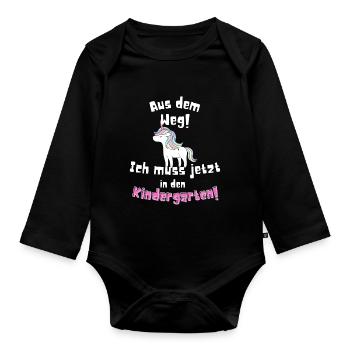 Kindergarten Kindergartenkind | Einhorn | Krippe - Baby Bio-Langarm-Body - Schwarz - Vorne