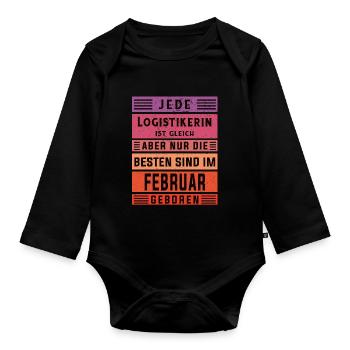 Logistik Geburtstag Februar geboren Logistikerin - Baby Bio-Langarm-Body - Schwarz - Vorne