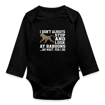 Funny Baboon T-Shirt - Organic Longsleeve Baby Bodysuit - black - Front