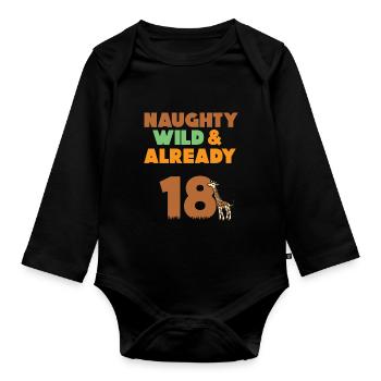 18 Jahre Geburtstag Giraffe - Baby Bio-Langarm-Body - Schwarz - Vorne