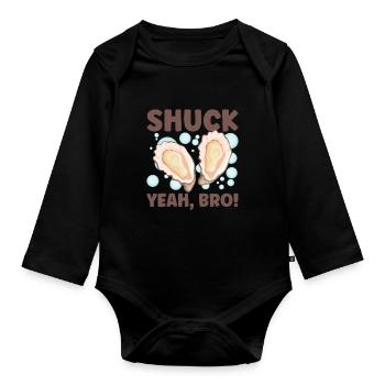 Auster-liebhaber Lustige Auster Auster Shucker - Baby Bio-Langarm-Body - Schwarz - Vorne