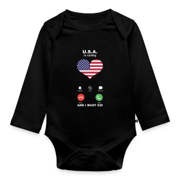 Usa is calling Usa Heart Souvenir - Organic Longsleeve Baby Bodysuit - black - Front