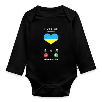 Ukraine is calling Ukraine Herz Souvenir - Baby Bio-Langarm-Body - Schwarz - Vorne