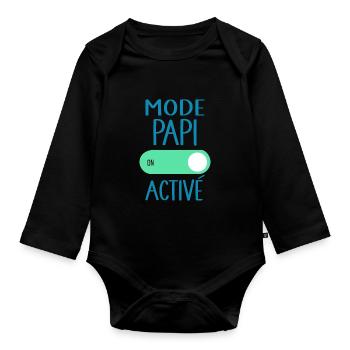 Mode Papi Activé Idée Cadeau Annonce Grossesse - Body Bébé bio manches longues - noir - Devant