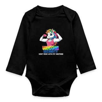 Einhorn Sicherheit Dont Mess With My Brother Funny - Baby Bio-Langarm-Body - Schwarz - Vorne