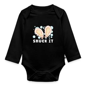 Auster-liebhaber Lustige Auster Auster Shucker - Baby Bio-Langarm-Body - Schwarz - Vorne