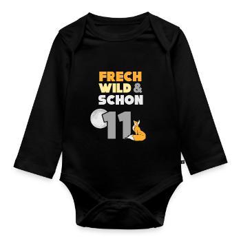 11 Jahre Geburtstag Junge Mädchen Fuchs - Baby Bio-Langarm-Body - Schwarz - Vorne