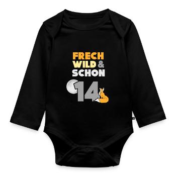 14 Jahre Geburtstag Junge Mädchen Fuchs - Baby Bio-Langarm-Body - Schwarz - Vorne