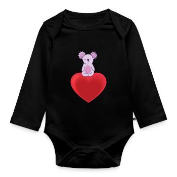 Sweet Koala With Heart - Organic Longsleeve Baby Bodysuit - black - Front