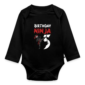Geburtstagsparty 5 Jahre alter japanischer Ninja Geburtstag - Baby Bio-Langarm-Body - Schwarz - Vorne